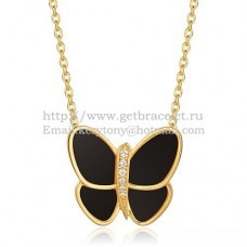 Van Cleef Arpels Collier pendentif papillon volant en or jaune avec diamants onyx noirs