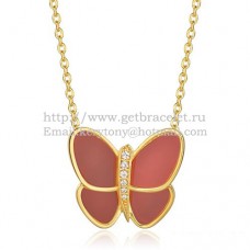 Van Cleef Arpels Collier pendentif papillon volant en or jaune avec diamants onyx rouges