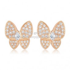 Van Cleef Arpels Boucles d'oreilles Flying Two Butterflies en or rose avec pavé de diamants Van Cleef Arpels Boucles d'oreilles Flying Two Butterflies en or rose avec pavé de diamants