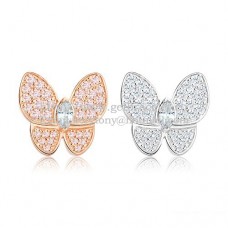 Van Cleef Arpels Boucles d'oreilles Flying Two Butterflies Or blanc rose avec pavé de diamants Van Cleef Arpels Boucles d'oreilles Flying Two Butterflies Or blanc rose avec pavé de diamants