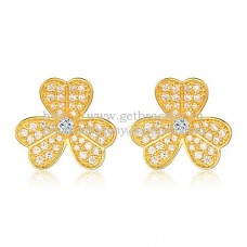 Van Cleef Arpels Boucles d'oreilles Frivole en or jaune avec pavé de diamants