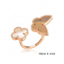 Van Cleef Arpels Luck Alhambra Entre Les Doigts Bague Or Rose Avec Nacre Blanche Et Grise
