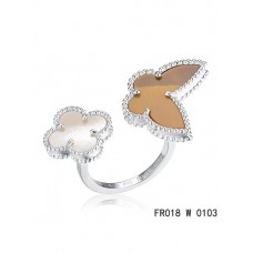 Van Cleef Arpels Luck Alhambra Entre Les Doigts Bague Or Blanc Avec Nacre Blanche Et Grise