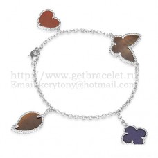 Van Cleef Arpels Bracelet Lucky Alhambra 4 Motifs Or Blanc Avec Combinaison De Pierres 002