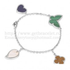 Van Cleef Arpels Bracelet Lucky Alhambra 4 Motifs Or Blanc Avec Combinaison De Pierres 005