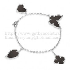 Van Cleef Arpels Bracelet Lucky Alhambra 4 Motifs Or Blanc Avec Combinaison De Pierres 007