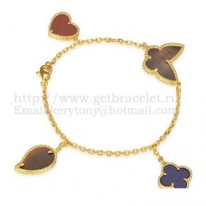 Van Cleef Arpels Bracelet Lucky Alhambra 4 Motifs Or Jaune Avec Combinaison De Pierres 002