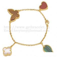 Van Cleef Arpels Bracelet Lucky Alhambra 4 Motifs Or Jaune Avec Combinaison De Pierres 003