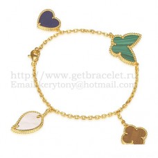Van Cleef Arpels Bracelet Lucky Alhambra 4 Motifs Or Jaune Avec Combinaison De Pierres 005