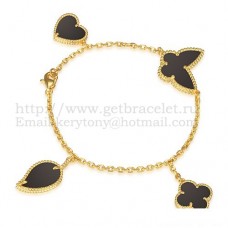 Van Cleef Arpels Bracelet Lucky Alhambra 4 Motifs Or Jaune Avec Combinaison De Pierres 007
