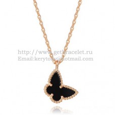 Van Cleef Arpels Collier Papillon Lucky Alhambra Or Rose Avec Nacre Onyx Noir
