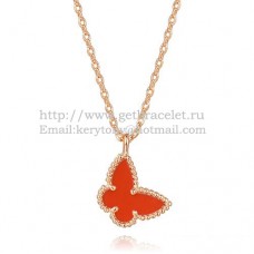 Van Cleef Arpels Collier Papillon Lucky Alhambra Or Rose Avec Nacre Cornaline