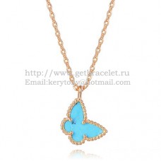Van Cleef Arpels Collier Papillon Lucky Alhambra Or Rose Avec Nacre Turquoise