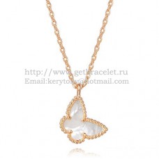Van Cleef Arpels Collier Papillon Lucky Alhambra Or Rose Avec Nacre Blanche
