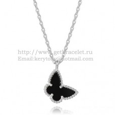 Van Cleef Arpels Collier papillon Lucky Alhambra en or blanc avec nacre d'onyx noire