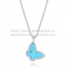 Van Cleef Arpels Collier papillon Lucky Alhambra en or blanc avec nacre turquoise