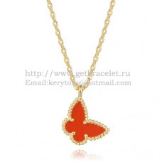 Van Cleef Arpels Collier Papillon Lucky Alhambra Or Jaune Avec Nacre Cornaline