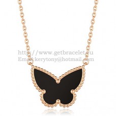 Van Cleef Arpels Pendentif Papillon Lucky Alhambra Or Rose Avec Nacre Onyx Noir