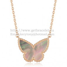 Van Cleef Arpels Lucky Alhambra Butterfly Pendentif Or Rose Avec Nacre Grise