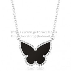 Van Cleef Arpels Lucky Alhambra Butterfly Pendentif Or Blanc Avec Onyx Noir Nacre