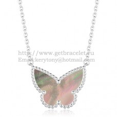 Van Cleef Arpels Lucky Alhambra Butterfly Pendentif Or Blanc Avec Nacre Grise