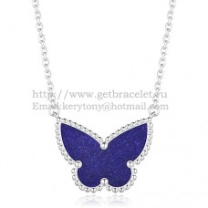 Van Cleef Arpels Pendentif Papillon Lucky Alhambra Or Blanc Avec Pierre Lapis Nacre