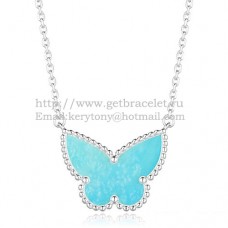 Van Cleef Arpels Lucky Alhambra Butterfly Pendentif Or Blanc Avec Nacre Turquoise