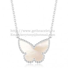 Van Cleef Arpels Lucky Alhambra Butterfly Pendentif Or Blanc Avec Nacre Blanche