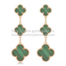 Van Cleef Arpels Boucles D'oreilles Magic Alhambra 3 Motifs Or Rose Avec Malachite