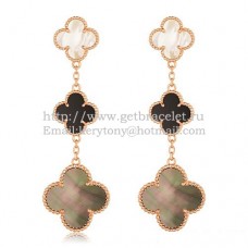 Van Cleef Arpels Boucles D'oreilles Magic Alhambra 3 Motifs Or Rose Avec Combinaison De Pierres