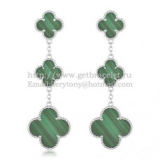 Van Cleef Arpels Boucles d'oreilles Magic Alhambra 3 motifs or blanc avec malachite