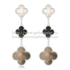 Van Cleef Arpels Boucles d'oreilles Magic Alhambra 3 motifs or blanc avec combinaison de pierres