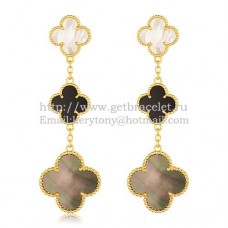 Van Cleef Arpels Boucles D'oreilles Magic Alhambra 3 Motifs Or Jaune Avec Combinaison De Pierres