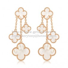 Van Cleef Arpels Boucles D'oreilles Magic Alhambra 4 Motifs Or Rose Avec Nacre Blanche Van Cleef Arpels Boucles D'oreilles Magic Alhambra 4 Motifs Or Rose Avec Nacre Blanche