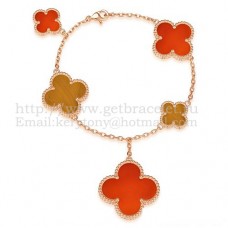 Van Cleef Arpels Bracelet Magic Alhambra 5 Motifs Or Rose Avec Cornaline Oeil De Tigre