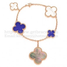 Van Cleef Arpels Bracelet Magic Alhambra 5 Motifs Or Rose Avec Nacre Lapis Gris Blanc