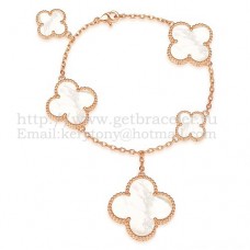 Van Cleef Arpels Bracelet Magic Alhambra 5 Motifs Or Rose Avec Nacre Blanche