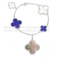Bracelet Van Cleef Arpels Magic Alhambra 5 motifs or blanc avec nacre lapis gris blanc