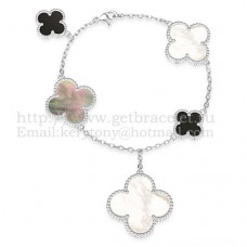 Van Cleef Arpels Bracelet Magic Alhambra 5 Motifs Or Blanc Avec Nacre Grise Blanche Agate Noire