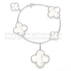 Van Cleef Arpels Bracelet Magic Alhambra 5 Motifs Or Blanc Avec Nacre Blanche