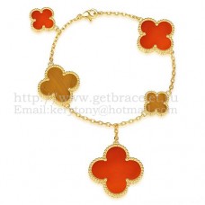 Van Cleef Arpels Bracelet Magic Alhambra 5 Motifs Or Jaune Avec Cornaline Oeil De Tigre
