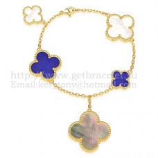 Van Cleef Arpels Bracelet Magic Alhambra 5 Motifs Or Jaune Avec Nacre Lapis Gris Blanc