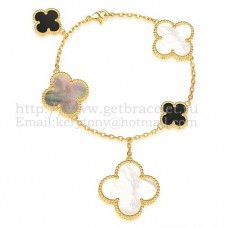Van Cleef Arpels Bracelet Magic Alhambra 5 Motifs Or Jaune Avec Nacre Grise Blanche Agate Noire
