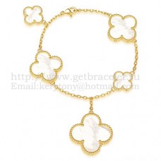 Van Cleef Arpels Bracelet Magic Alhambra 5 Motifs Or Jaune Avec Nacre Blanche