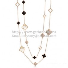 Van Cleef Arpels Collier Magic Alhambra Or Rose 16 Motifs Avec Agate Noire Nacre Grise Blanche