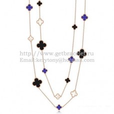 Van Cleef Arpels Collier Magic Alhambra Or Rose 16 Motifs Avec Onyx Noir Lapis Nacre Blanche