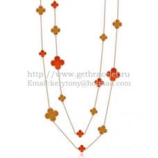 Van Cleef Arpels Collier Magic Alhambra Or Rose 16 Motifs Avec Onyx Rouge Oeil De Tigre Nacre