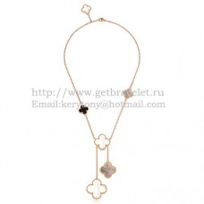 Van Cleef Arpels Collier Magic Alhambra Or Rose 6 Motifs Avec Nacre Grise Blanche
