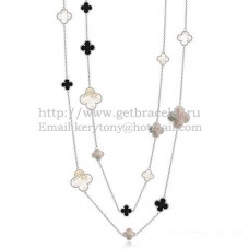Van Cleef Arpels Collier Magic Alhambra Or Blanc 16 Motifs Avec Agate Noire Nacre Grise Blanche