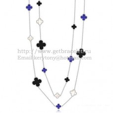 Van Cleef Arpels Collier Magic Alhambra Or Blanc 16 Motifs Avec Onyx Noir Lapis Nacre Blanche
